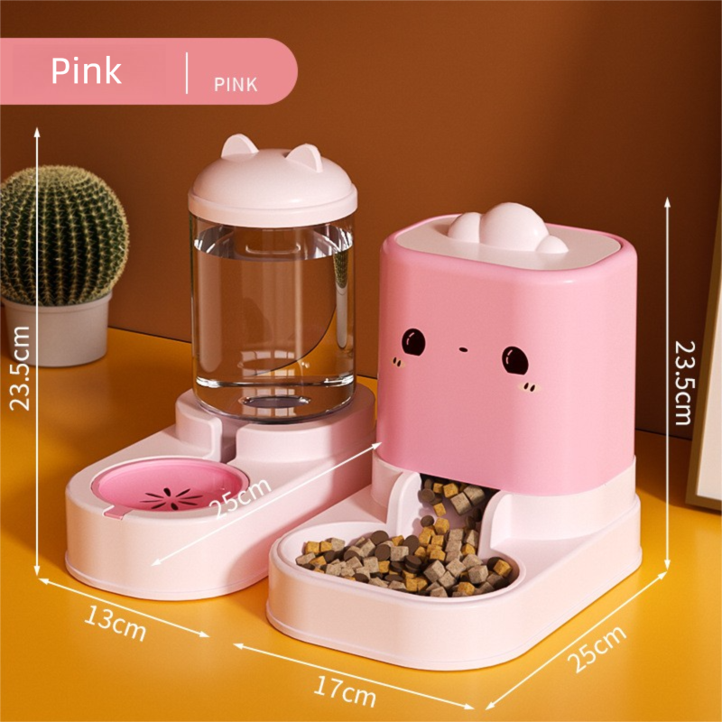 Pink  Cat & Dog Automatic Feeder & Waterer Set – 2-in-1 Dry & Wet Separation Station with 2200ml Food & 1000ml Water Capacity - Image 1