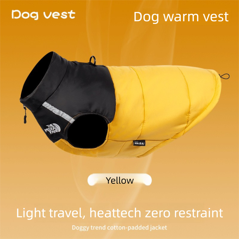 Yellow  M  Size  Dog Clothing — Warm, Thickened Cotton Jacket for Autumn & Winter; Waterproof Pet Vest — Reflective Safety Design, Leash-Compatible - Image 1