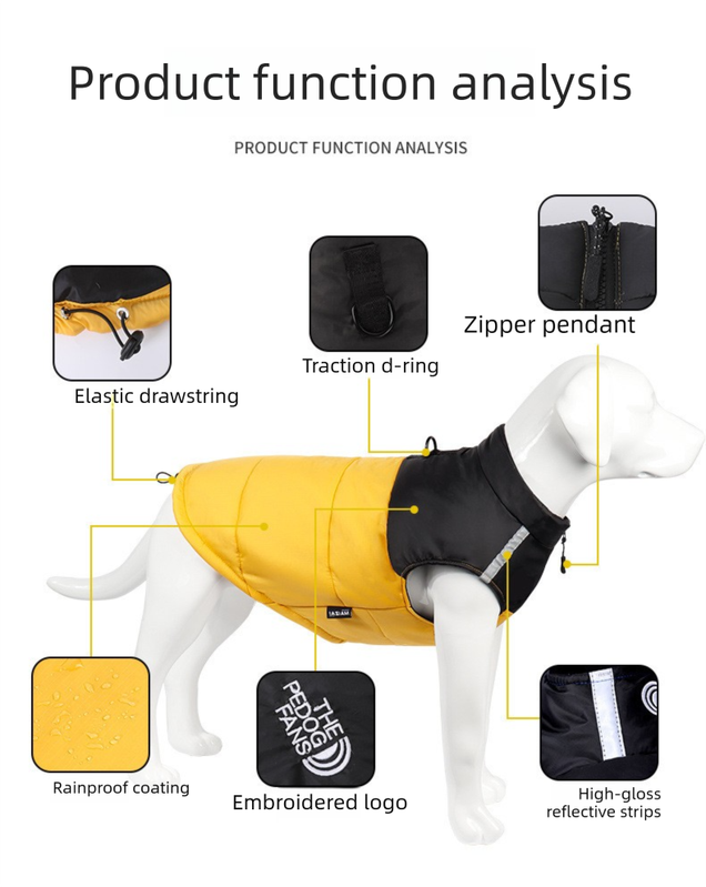 Yellow  M  Size  Dog Clothing — Warm, Thickened Cotton Jacket for Autumn & Winter; Waterproof Pet Vest — Reflective Safety Design, Leash-Compatible - Image 3