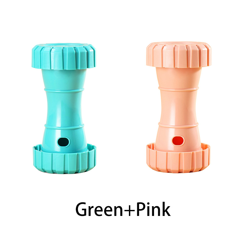 2 Pack（Green+Pink）: Cat and Dog Treat Dispenser Toy – Interactive, Durable, Bite-Resistant Slow-Feeder, Dumbbell and Tire-Shaped Pet Toy - Image 1