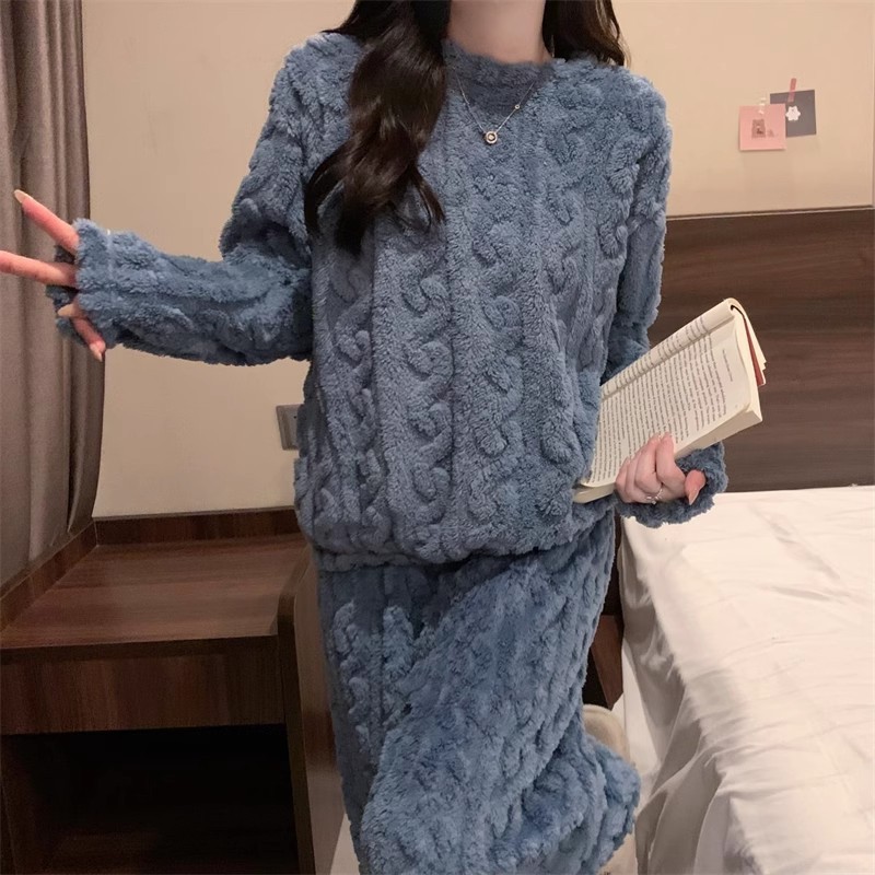 Blue Coral Fleece Jacquard Thermal Pajama Set — Autumn/Winter Fleece-Lined, Thickened, Casual Loungewear - Image 6