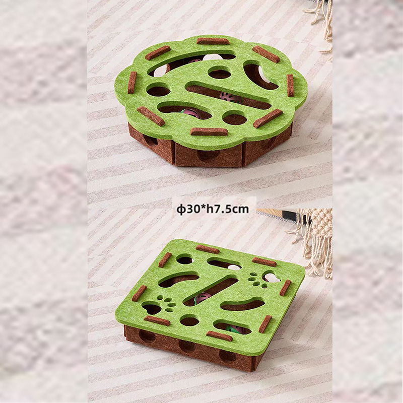 2-piece Green cat toy set—featuring square and flower shapes—is an excellent choice for feline entertainment and relaxation. It also serves as a fun maze for kittens and pets, and includes six bells. - Image 1