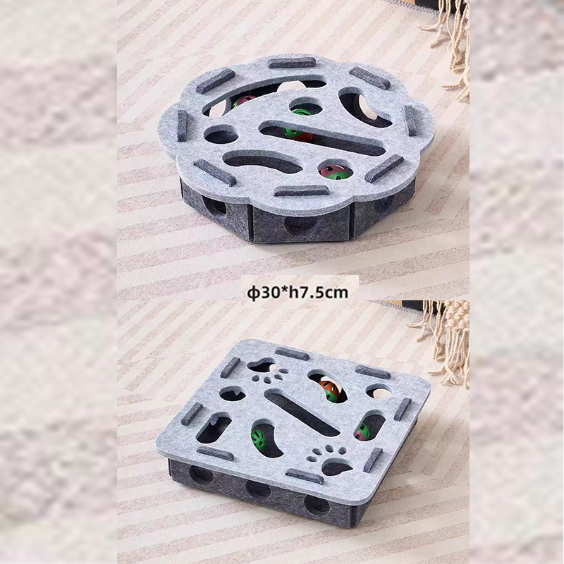 2-piece Grey cat toy set—featuring square and flower shapes—is an excellent choice for feline entertainment and relaxation. It also serves as a fun maze for kittens and pets, and includes six bells. - Image 1