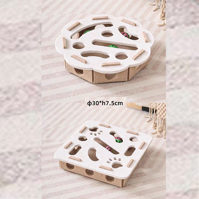2-piece White cat toy set—featuring square and flower shapes—is an excellent choice for feline entertainment and relaxation. It also serves as a fun maze for kittens and pets, and includes six bells. - Image 1