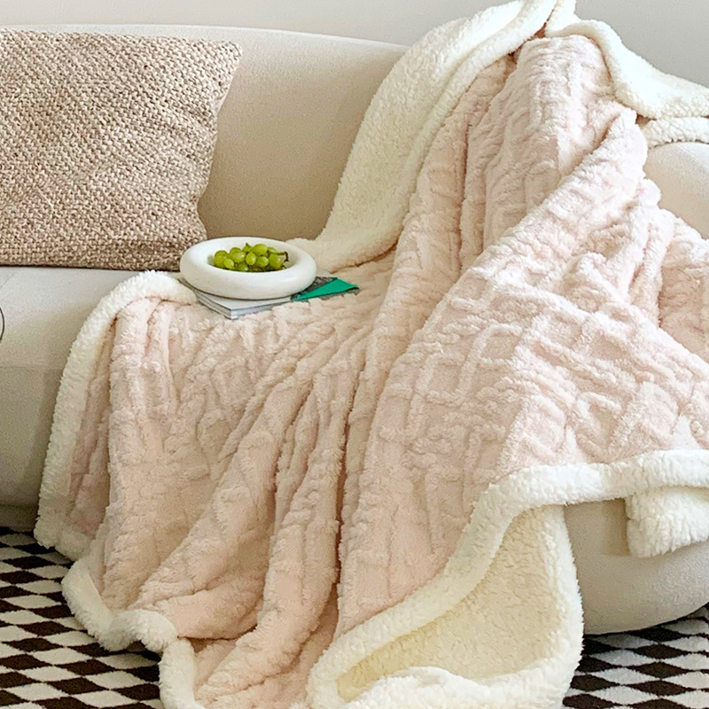 Beige color 180*200cm Double Blanket, Taffeta Fleece Blanket, Thick Winter Quilt, Lambswool Coral Fleece Small Blanket, Office Nap Blanket, Sofa Cover Blanket, Bedding, Machine Washable - Image 1