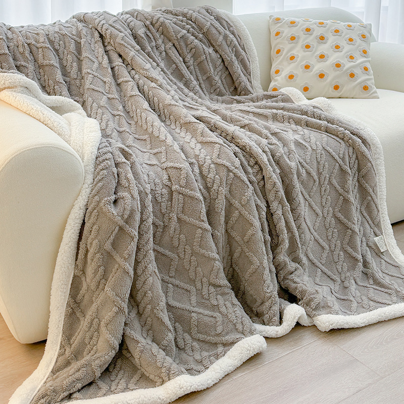 Grey 180*200cm Double Blanket, Taffeta Fleece Blanket, Thick Winter Quilt, Lambswool Coral Fleece Small Blanket, Office Nap Blanket, Sofa Cover Blanket, Bedding, Machine Washable - Image 1