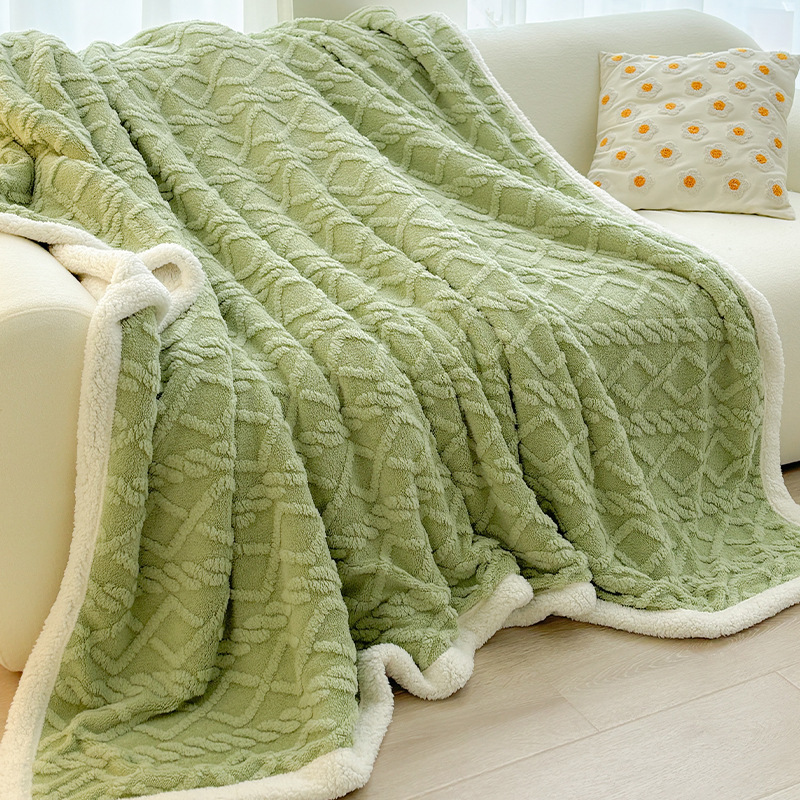 Green 180*200cm Double Blanket, Taffeta Fleece Blanket, Thick Winter Quilt, Lambswool Coral Fleece Small Blanket, Office Nap Blanket, Sofa Cover Blanket, Bedding, Machine Washable - Image 1