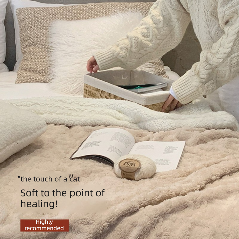 Green 180*200cm Double Blanket, Taffeta Fleece Blanket, Thick Winter Quilt, Lambswool Coral Fleece Small Blanket, Office Nap Blanket, Sofa Cover Blanket, Bedding, Machine Washable - Image 3