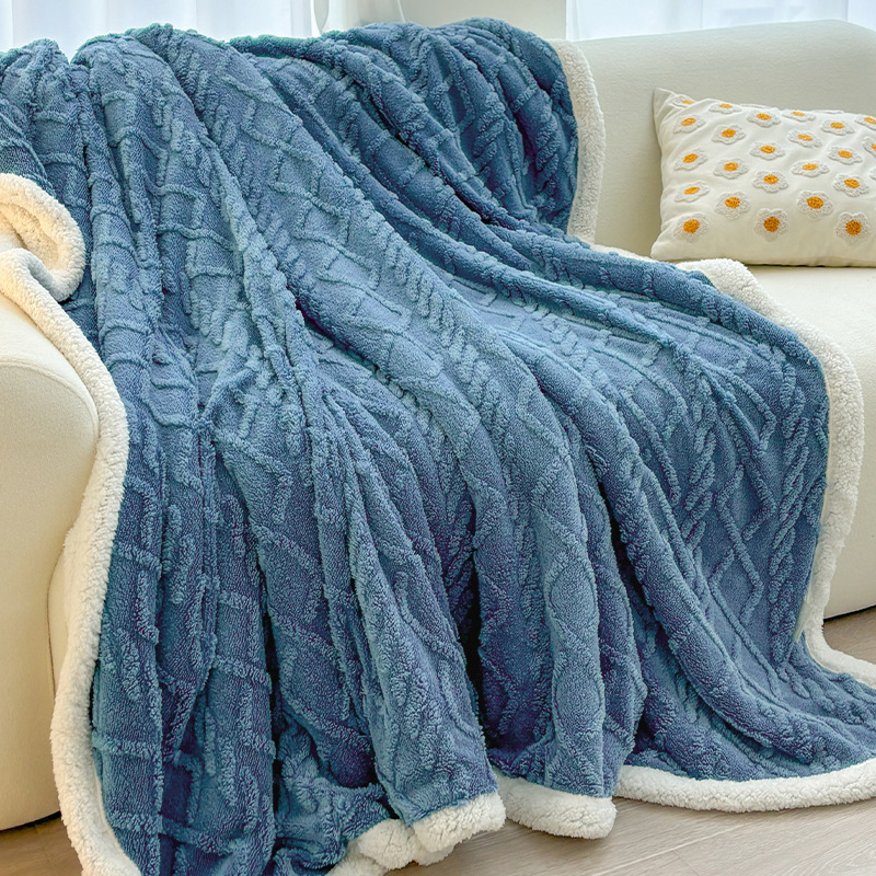 Blue 180*200cm Double Blanket, Taffeta Fleece Blanket, Thick Winter Quilt, Lambswool Coral Fleece Small Blanket, Office Nap Blanket, Sofa Cover Blanket, Bedding, Machine Washable - Image 1