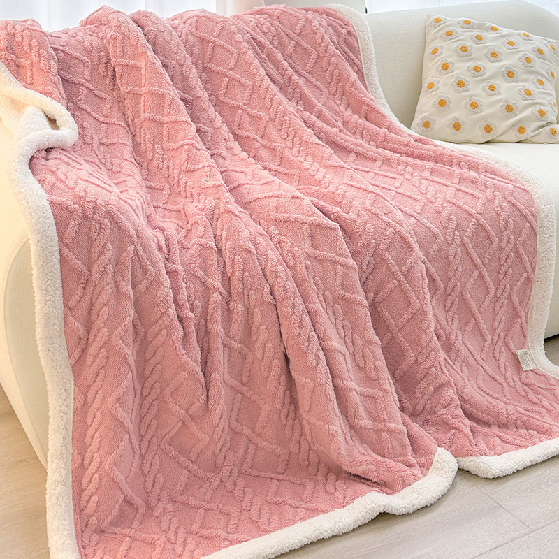 Pink 180*200cm Double Blanket, Taffeta Fleece Blanket, Thick Winter Quilt, Lambswool Coral Fleece Small Blanket, Office Nap Blanket, Sofa Cover Blanket, Bedding, Machine Washable - Image 1