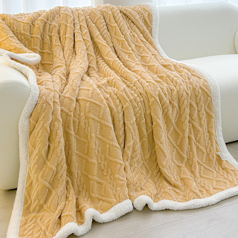Yellow 180*200cm Double Blanket, Taffeta Fleece Blanket, Thick Winter Quilt, Lambswool Coral Fleece Small Blanket, Office Nap Blanket, Sofa Cover Blanket, Bedding, Machine Washable - Image 1