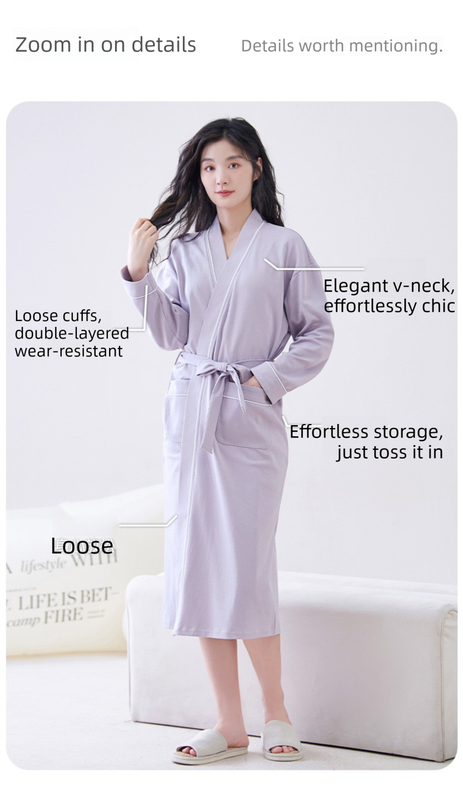 Purple  M size Women's Cotton Robe — Autumn/Winter Bathrobe & Morning Gown | Long Sleeve, Mid-Length, Plus Size | Loose, Comfortable, and Machine Washable | Suitable for All Seasons - Image 8