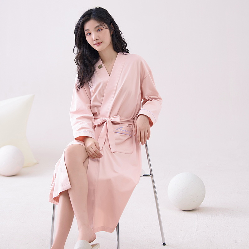 Pink  2XL size Women's Cotton Robe — Autumn/Winter Bathrobe & Morning Gown | Long Sleeve, Mid-Length, Plus Size | Loose, Comfortable, and Machine Washable | Suitable for All Seasons - Image 1