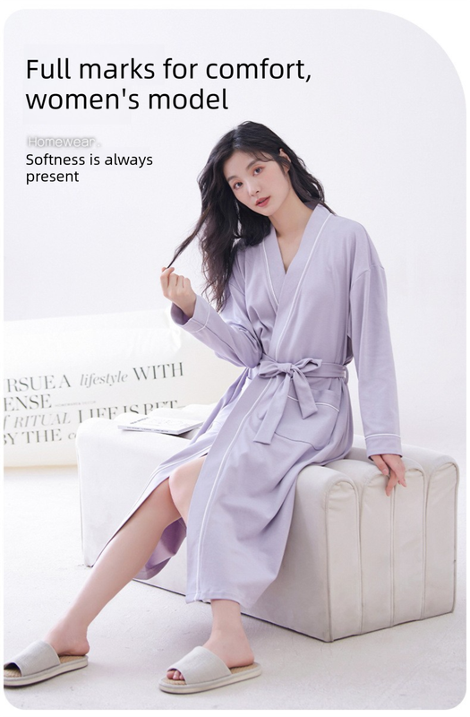 Red XL size Women's Cotton Robe — Autumn/Winter Bathrobe & Morning Gown | Long Sleeve, Mid-Length, Plus Size | Loose, Comfortable, and Machine Washable | Suitable for All Seasons - Image 4