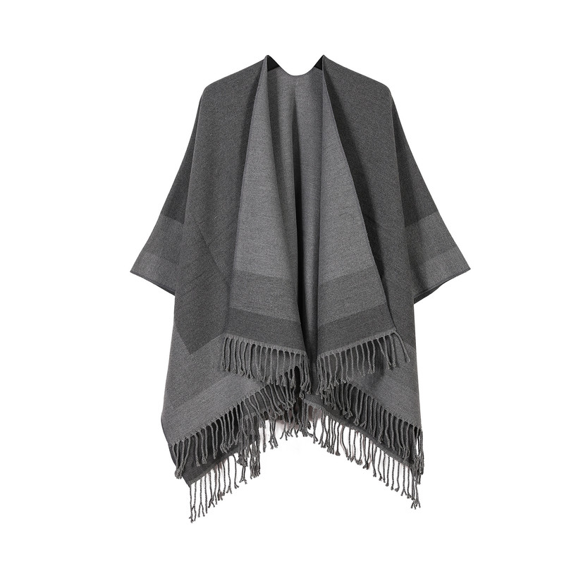 Grey elegant women's tassel cape shawl scarf, multi-functional all-in-one warm and comfortable winter shawl scarf, convenient for home, travel, and office wear, stylish and beautiful with tassels. - Image 1