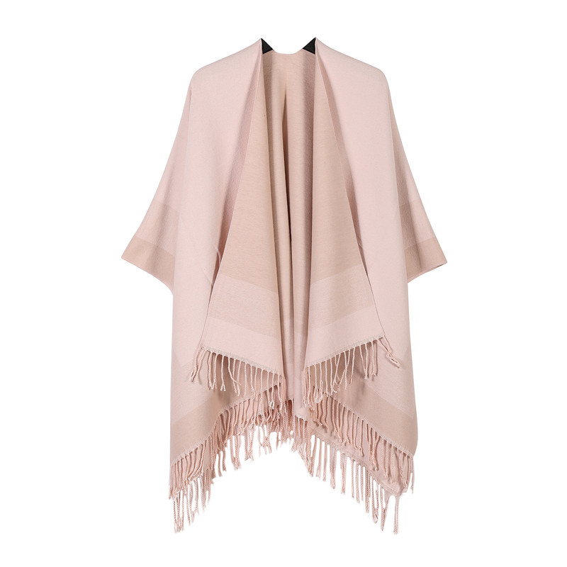 Pink elegant women's tassel cape shawl scarf, multi-functional all-in-one warm and comfortable winter shawl scarf, convenient for home, travel, and office wear, stylish and beautiful with tassels. - Image 1