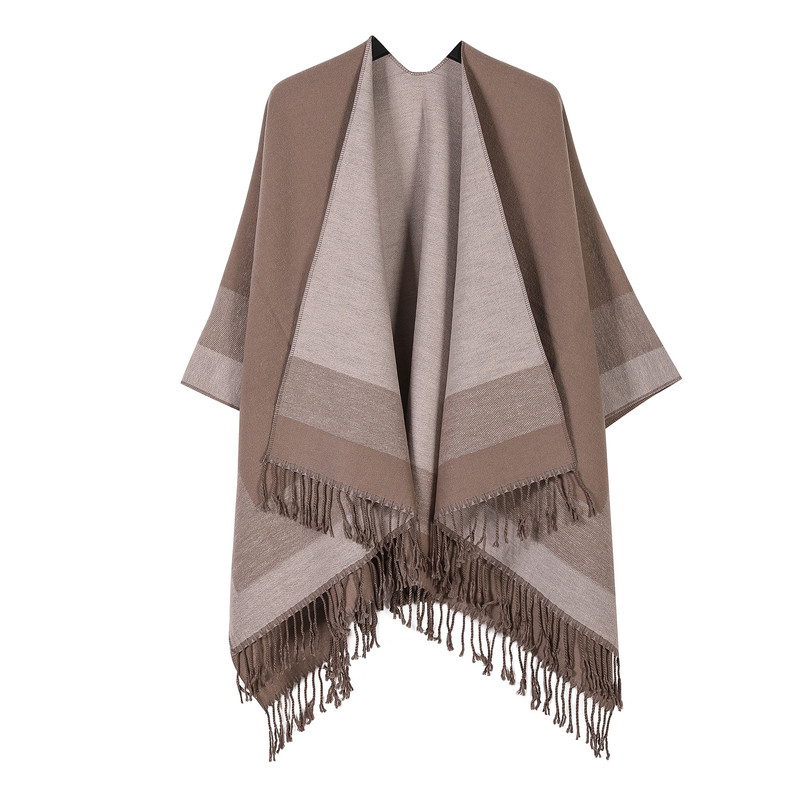 Khaki elegant women's tassel cape shawl scarf, multi-functional all-in-one warm and comfortable winter shawl scarf, convenient for home, travel, and office wear, stylish and beautiful with tassels. - Image 1