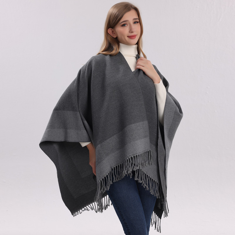 Khaki elegant women's tassel cape shawl scarf, multi-functional all-in-one warm and comfortable winter shawl scarf, convenient for home, travel, and office wear, stylish and beautiful with tassels. - Image 6