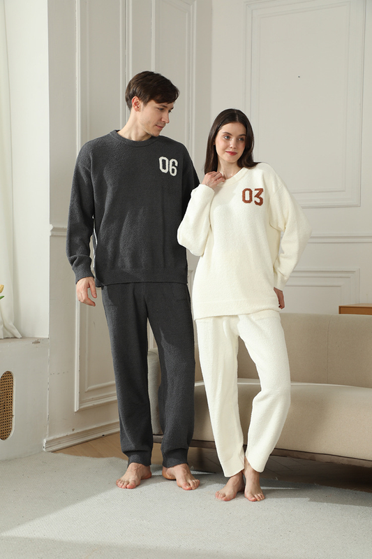 Khaki Men's Warm & Cozy Semi-Flannel Couple's Pajamas — Knitted Digital Pattern, Soft Fleece Fabric, Pullover Style: The Ideal Choice for Loungewear in Autumn and Winter - Image 3