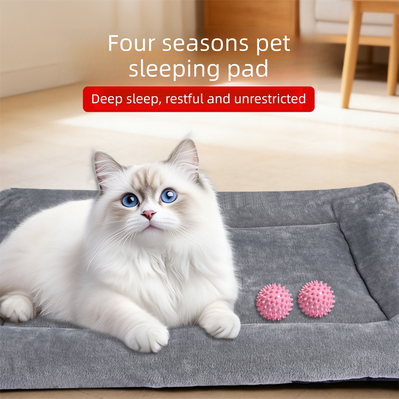 Grey L size Plush Flannel Pet Bed with Removable Sponge - Waterproof, Extra Wide & Thickened, Soft Four Seasons Pet Sleeping Mat for Dogs and Cats - Image 2
