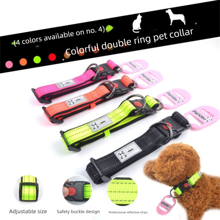 Pink L size Vibrant Reflective Dog Collar and Leash Set - Adjustable Nylon Pet Harness with Comfortable Padding - Image 2