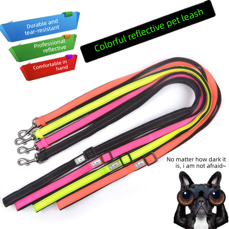 Pink L size Vibrant Reflective Dog Collar and Leash Set - Adjustable Nylon Pet Harness with Comfortable Padding - Image 3