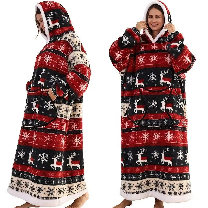 Festive Pumpkin Style Oversized Hooded Blanket for Adults - Ultra Soft & Warm Wearable Fleece Throw with Giant Pocket, Perfect for Winter, Christmas & Valentine's Day - Image 6