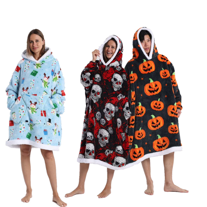 Festive Pumpkin Style Oversized Hooded Blanket for Adults - Ultra Soft & Warm Wearable Fleece Throw with Giant Pocket, Perfect for Winter, Christmas & Valentine's Day - Image 7