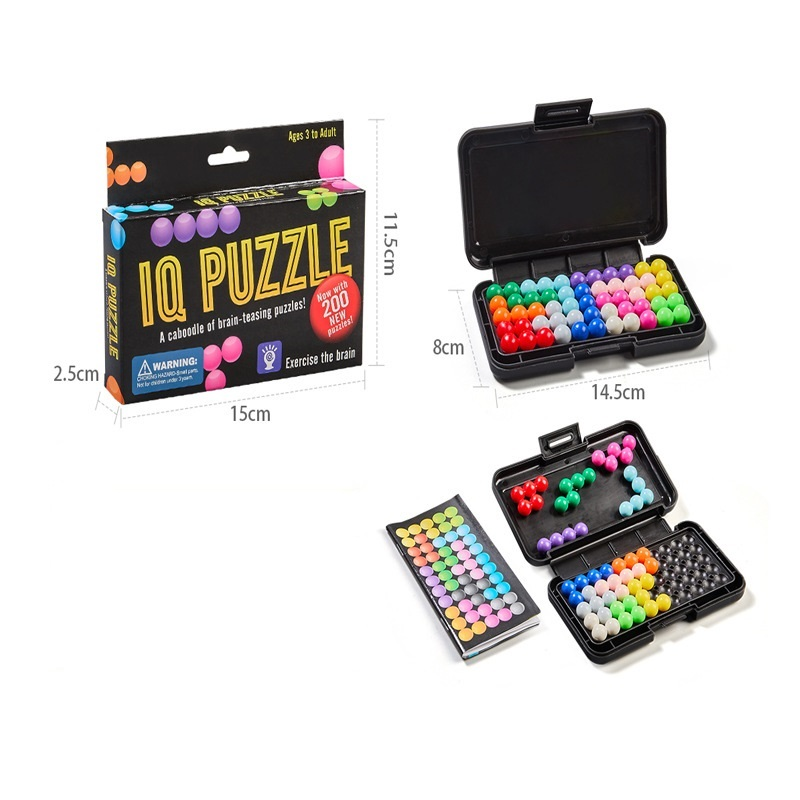 Black rectangle Magic Beads 3D Puzzle - portable, educational logic game suitable for children and adults, featuring numerous levels and made of ABS material. - Image 1