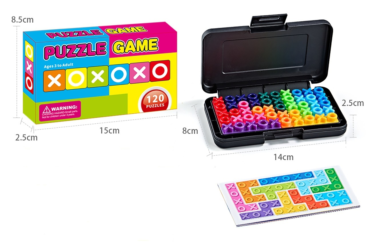 Black Rectangular Smart XO Puzzle — A portable logic game suitable for both children and adults, featuring numerous levels and crafted from ABS material. - Image 1