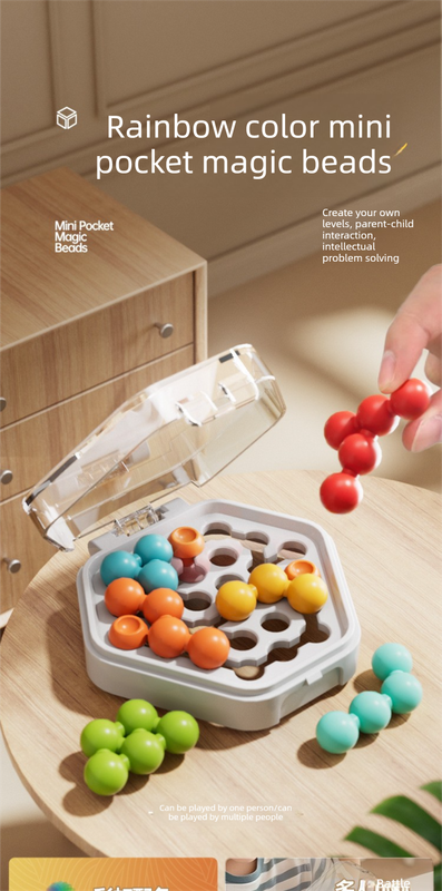 White Hexagonal Pocket Rainbow Bead Puzzle — A Mini Logic Game with Original Levels, an Interactive Educational Toy for Parents and Children Aged 6+ - Image 2