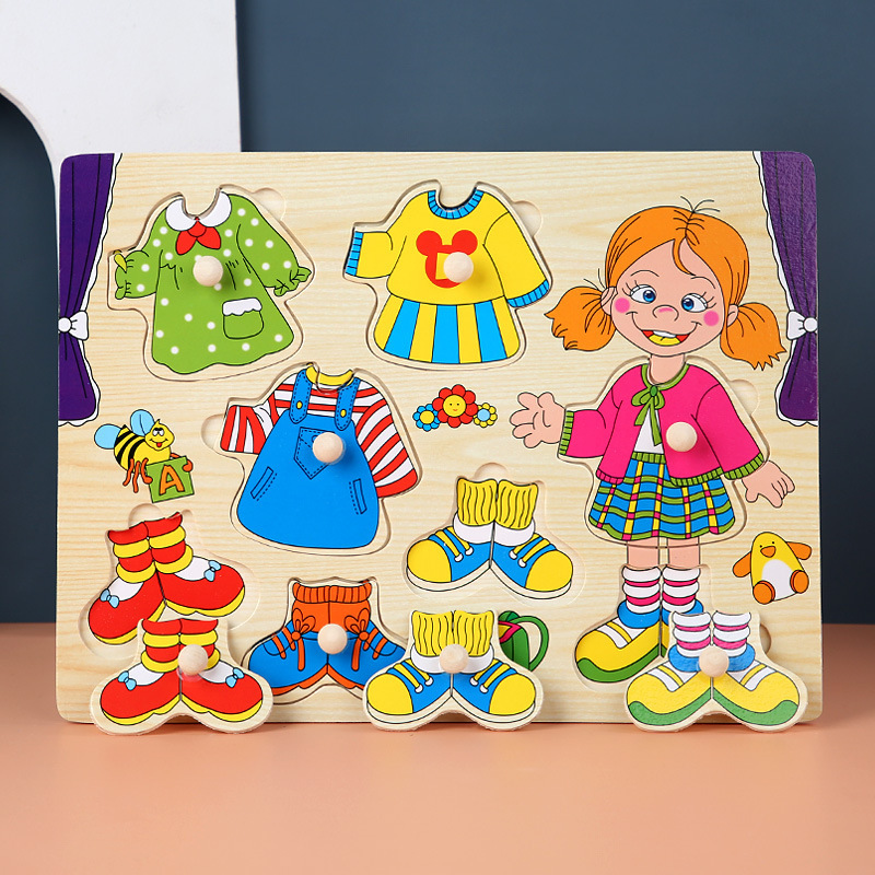 Toddler Peg Puzzle — An educational and entertaining matching toy featuring letters, numbers, shapes, and everyday objects; an early learning and developmental toy suitable for children aged 3 and up【Girl Dress-Up Style】 - Image 1
