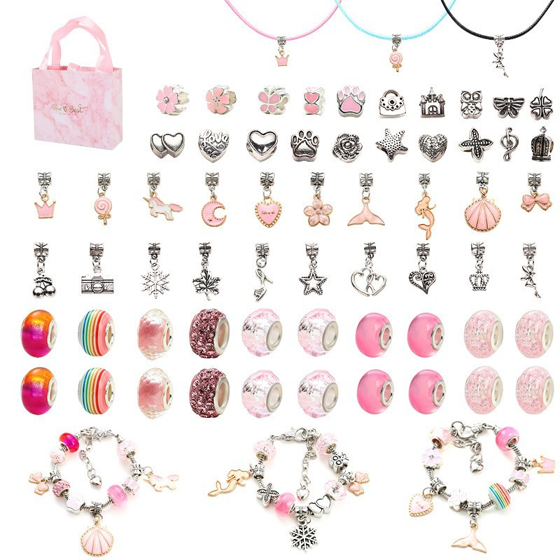 67-Piece Pink unicorn Craft Set (Includes Beads, Charms, and Storage Case) -Kids' Unicorn DIY Bracelet Kit – Creative Jewelry Making Gift for Girls Ages 3+ - Image 2