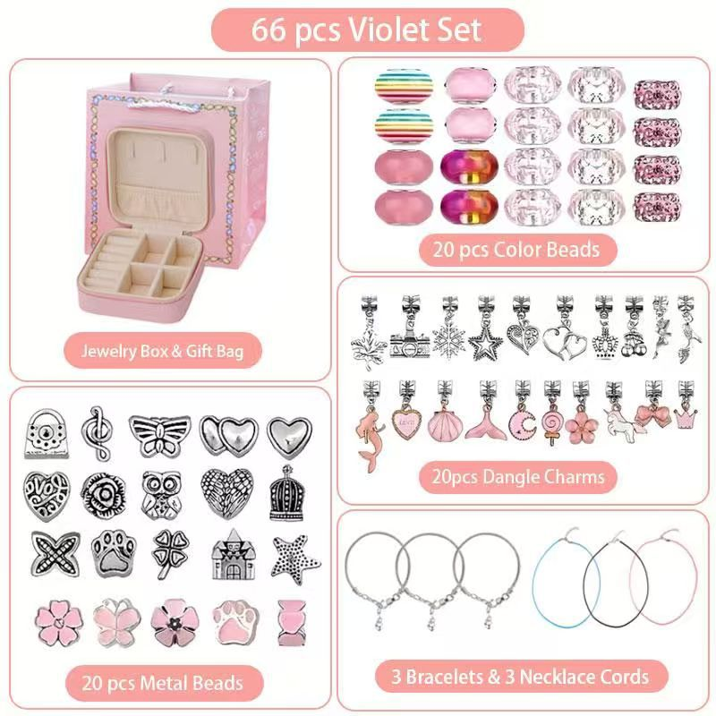 66-Piece Pink Gift Bag Craft Set (Includes Beads, Charms, and Storage Case) -Kids' Unicorn DIY Bracelet Kit – Creative Jewelry Making Gift for Girls Ages 3+ - Image 1