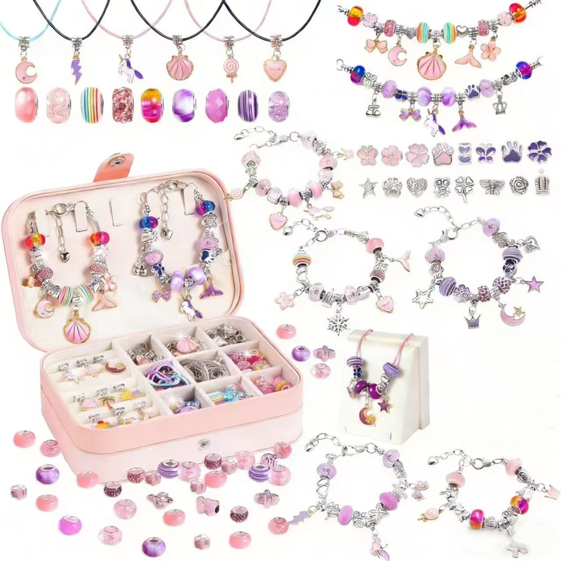 134-Piece Purple pink Craft Set (Includes Beads, Charms, and Storage Case) -Kids' Unicorn DIY Bracelet Kit – Creative Jewelry Making Gift for Girls Ages 3+ - Image 1
