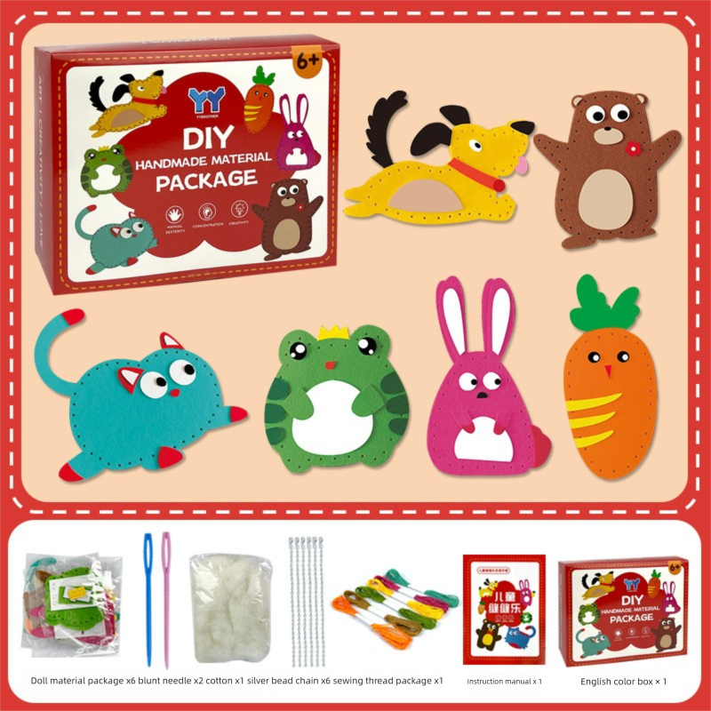 Kids Sewing Craft Kit - DIY Felt Plush Animal Toys Set with 6 Cute Characters, Safe Plastic Needles, Pre-Cut Materials - Creative Hand Stitching Activity for Boys Girls Ages 6+ - Perfect Birthday Gift【Color box packaging】 - Image 1