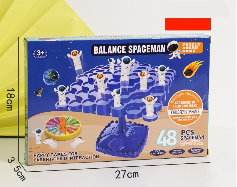 Blue Kids Balance Spaceman Stacking Toy - 48 Astronaut Figures Balance Tree Game with Punishment Wheel & Dice - Parent-Child Interactive Tabletop Game for Boys Girls Ages 3-8 - Image 1