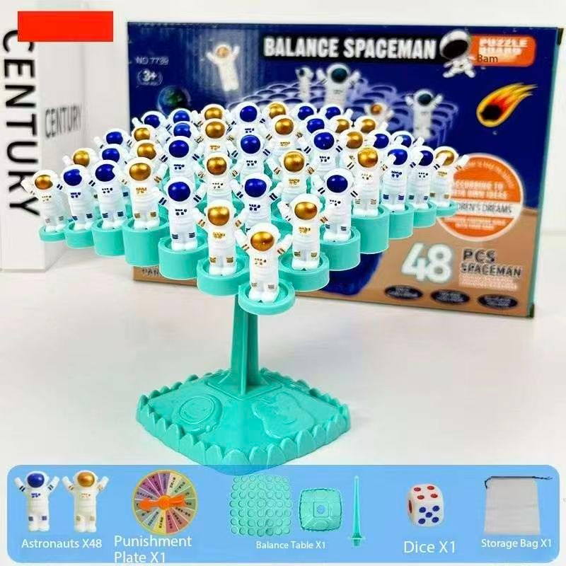 Green Kids Balance Spaceman Stacking Toy - 48 Astronaut Figures Balance Tree Game with Punishment Wheel & Dice - Parent-Child Interactive Tabletop Game for Boys Girls Ages 3-8 - Image 1