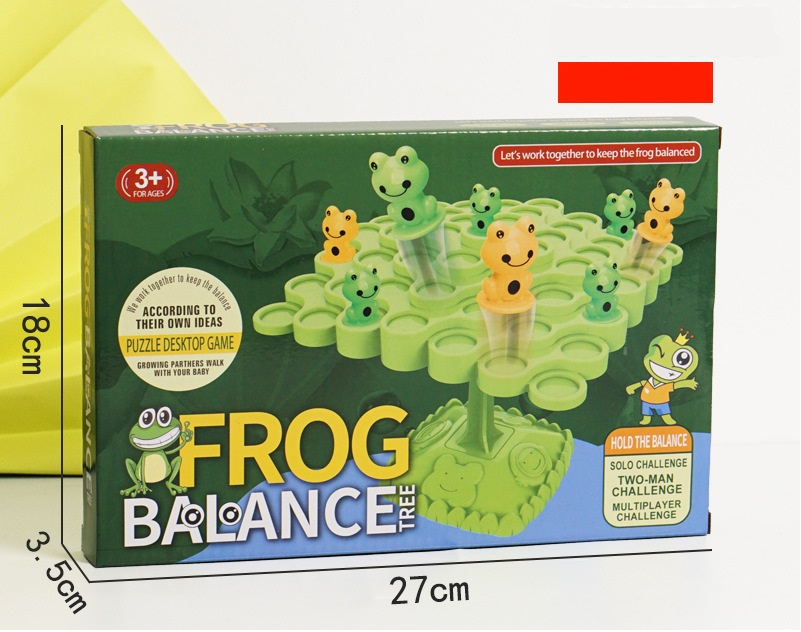 Green  Frog Balance Tree Stacking Game - 50PCS Two-Player Balance Board Game with Challenge Spinner, Desktop Puzzle Toy for Preschool Kids Hand-Eye Coordination Development - Image 1