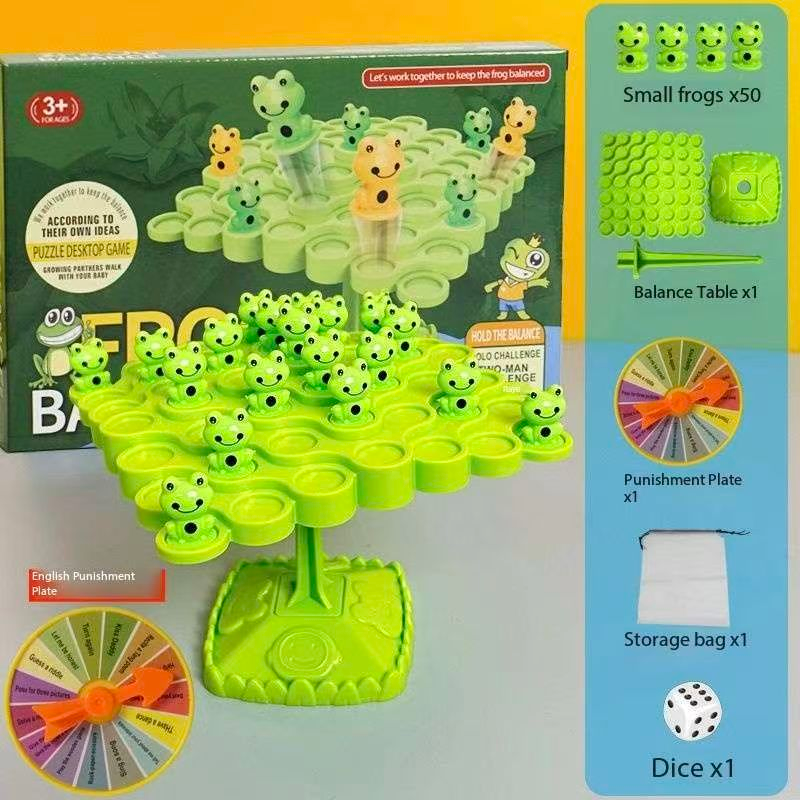 Green  Frog Balance Tree Stacking Game - 50PCS Two-Player Balance Board Game with Challenge Spinner, Desktop Puzzle Toy for Preschool Kids Hand-Eye Coordination Development - Image 2
