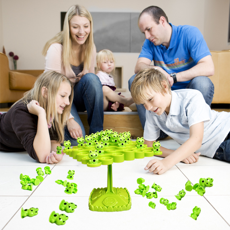 Green  Frog Balance Tree Stacking Game - 50PCS Two-Player Balance Board Game with Challenge Spinner, Desktop Puzzle Toy for Preschool Kids Hand-Eye Coordination Development - Image 3