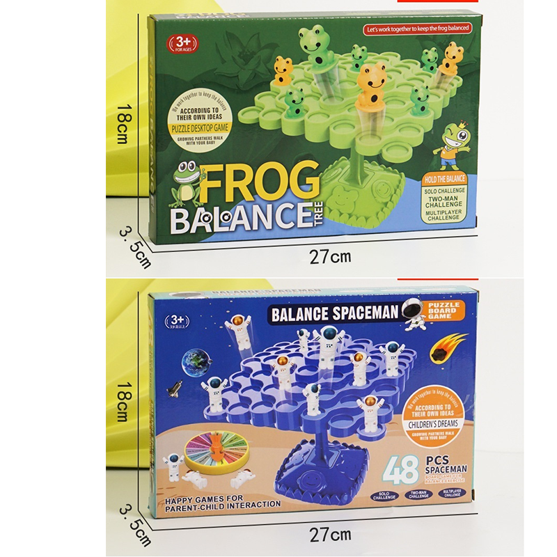 2PCS Two-Player Balance Tree Game Set - 48PCS Stacking Spaceman and 50PCSFrog Figures with Game Accessories - Fun Educational Desktop Toy for Kids Family Game Night Ages 3+ - Image 1