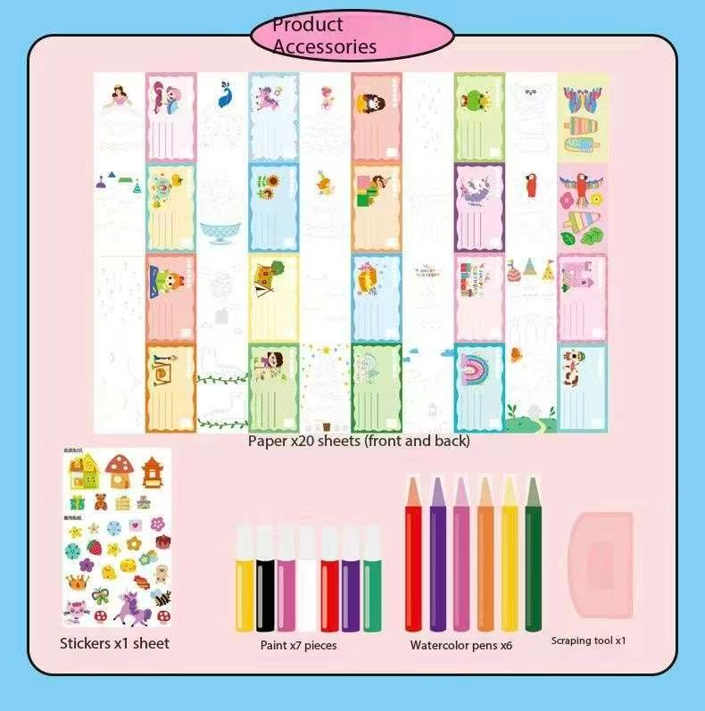 35-Piece Kids Rainbow Scratch Paper Kit - 20PCS Magic Scratch Art Cards with Postcard Back,  - Pointillism Art Craft for Children 6 Years and Up - Image 1