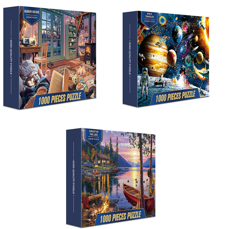 3 PCS 1000 Piece Jigsaw Puzzle for Adults - Animal & Landscape Art Design, Stress Relief Brain Game - Premium Quality Paper Puzzle for Teens Adults Ages 14+ 【Space+home+lake】 - Image 1