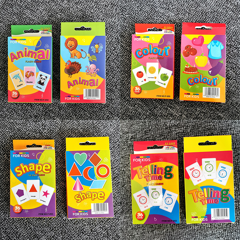 4-Set Kids Flash Cards: Animals, Shapes, Colors, Time - Image 1