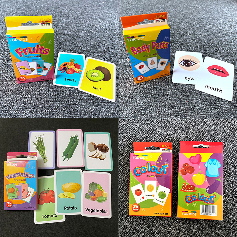 4-Set Kids Flash Cards: Vegetables, Fruits, Colors, Body Parts - Image 1