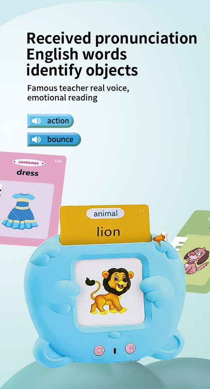Blue Cat Talking  Cards Educational Toy for Toddlers 112 Cards Audible Preschool Learning Machine Early Childhood Development Interactive Reading Cards with Rechargeable Battery ABS Material - Image 7