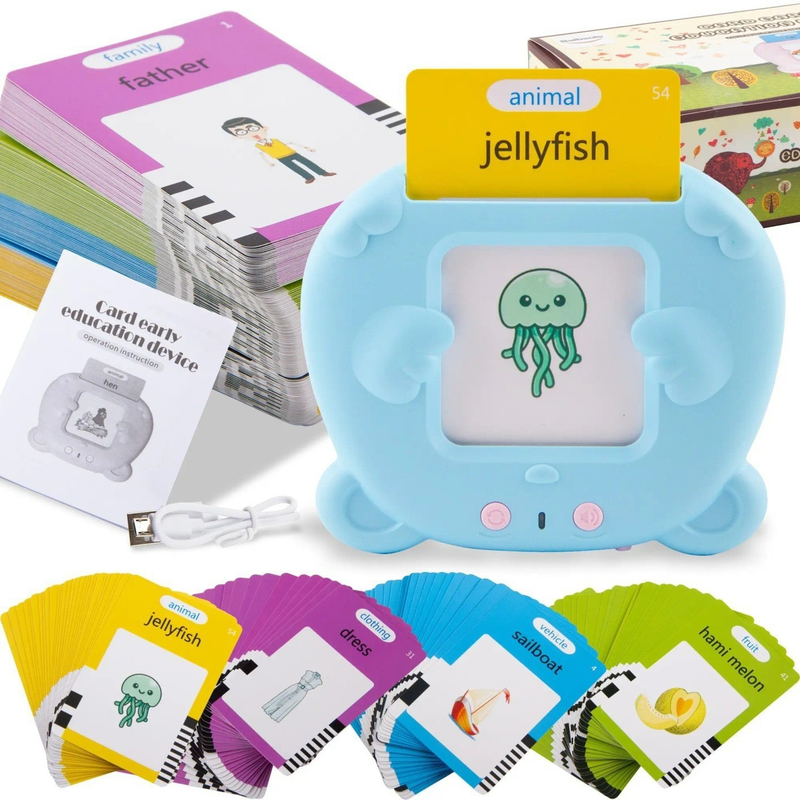Blue Bear Talking  Cards Educational Toy for Toddlers 112 Cards Audible Preschool Learning Machine Early Childhood Development Interactive Reading Cards with Rechargeable Battery ABS Material - Image 1