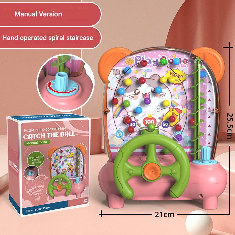 Pink Ball Catching Machine Game Kids Steering Wheel Pinball Desktop Game Hand Eye Coordination Training Parent-Child Interactive Educational Toy Concentration Focus Plastic 4+ Years - Image 1
