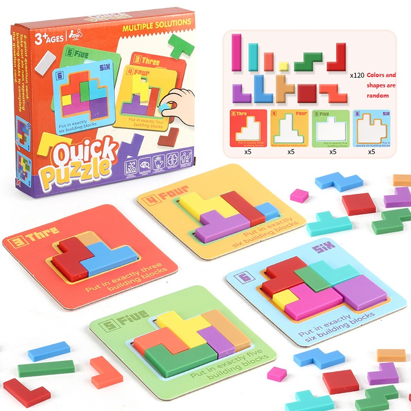Quick Puzzle Tetris Building Blocks Game Speed Challenge Parent-Child Interactive Brain Training 20 Challenge Cards 4 Difficulty Levels ABS Material 3+ Years Educational Toy - Image 1